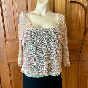 Elegant Women's Knit Blouse in Pink,cream and green. Fairy-core .